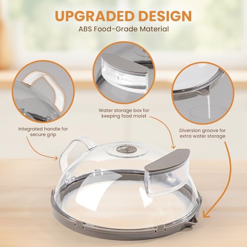 Image of 12 Inch Microwave Splatter Cover, Upgraded Microwave Cover for Food with Water Steamer, Integrated Handle, Splatter Guard, Cookware Lid, House Warming Gifts New Home, Grey