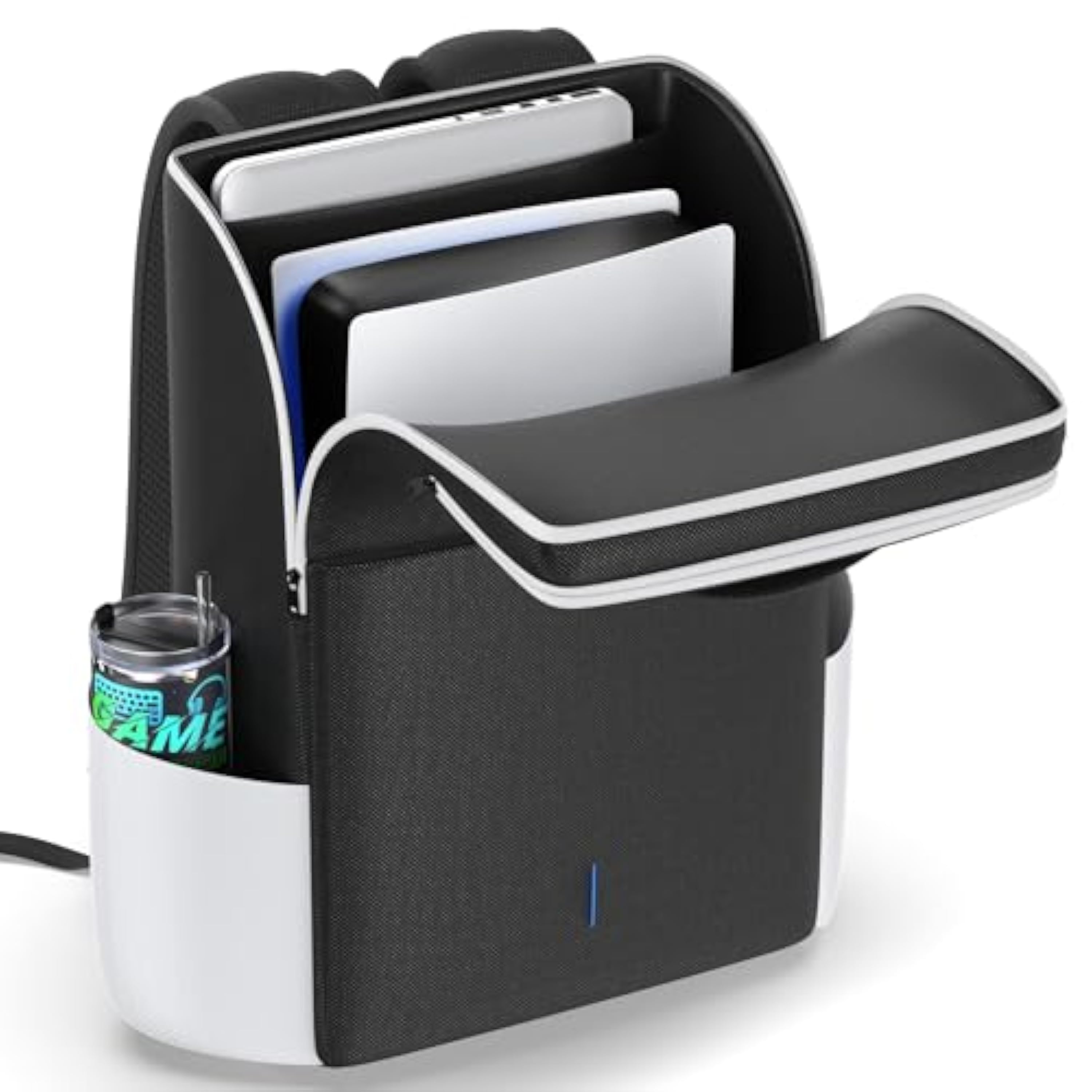 Mochila para Consola PS5/ Slim/ Pro, Bolsa PS5 de Viaje con Protección Total, Funda ps5 Almacenamiento de Gran Capacidad, PS Portal, Portátil, Tarjeta de Juego, Maletin PS5 con Bolsa 3 Cable- Blanco