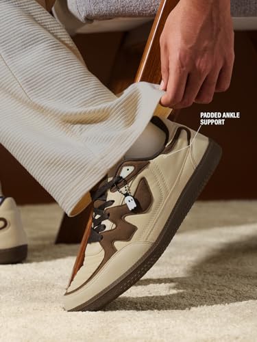 Image of The Souled Store Kanso V2: Beige Men and Boys Low Top Sneakers | Beige & Brown Retro Trainer with Premium Microfibre Suede, Cushioned Insoles & Durable Rubber Sole
