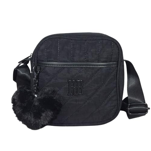 Bolsa Rebecca Bonbon Feminina, Transversal Pequena, Crinkle, Chaveiro Coração (Preta)