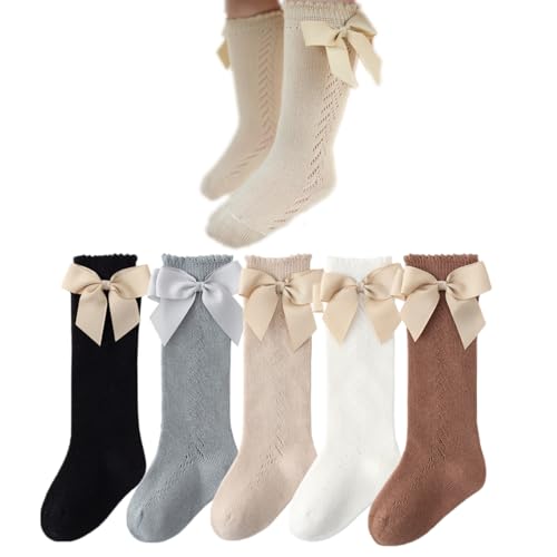 Image of Colorful Childhood Baby Girls Knee High Socks Toddlers Tube Ruffled Bow Stockings Infant Newborn Cotton Princess Frilly Socks