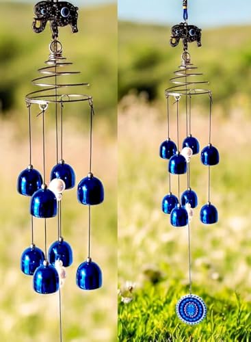 Image of Ganesh Elephant Evil Eye Wind Chime | Vastu & Feng Shui Good Luck Hanging | Metal Bells for Home, Temple & Outdoor Decoration