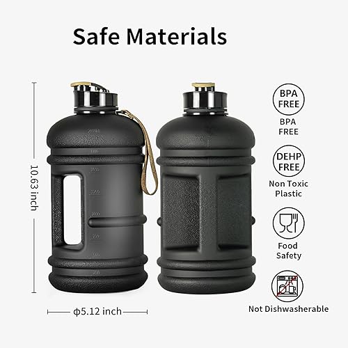 TOOFEEL 2 Liter Water Bottles - Half Gallon Water Bottle BPA Free - Ideal for Gym, Big Water Jug, Reusable Sports Bottle with Measurements Marked Drink Container (2.2L 74oz Matte Black Water Jugs) | Half Gallon, Water Bottle, BPA Free, Ideal for Gym, Big Water Jug
