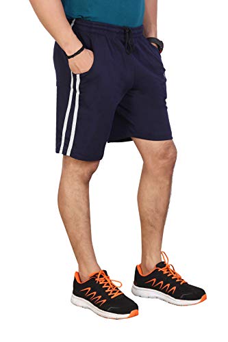 Image of Particle Men's Plus Size & Big Size Cotton Bermuda Shorts | 230 GSM Ribbed Fabric | Half Pants with Double Side Stripes (Waist 36-52 Inch) | Round Pocket
