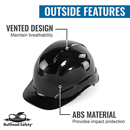 Bullhead Safety Vented Cap Style Hard Hat With Six-Point Ratchet Suspension, Reversible Construction Hard Hat For Safety With Integrated Vents And Brow Pad, Osha/Ansi Compliant, Shiny Black Graphite #TOP1