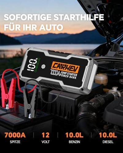 7000A Starthilfe Powerbank für PKW (bis 10L Benzin/Diesel) mit QC |0 USB & LED