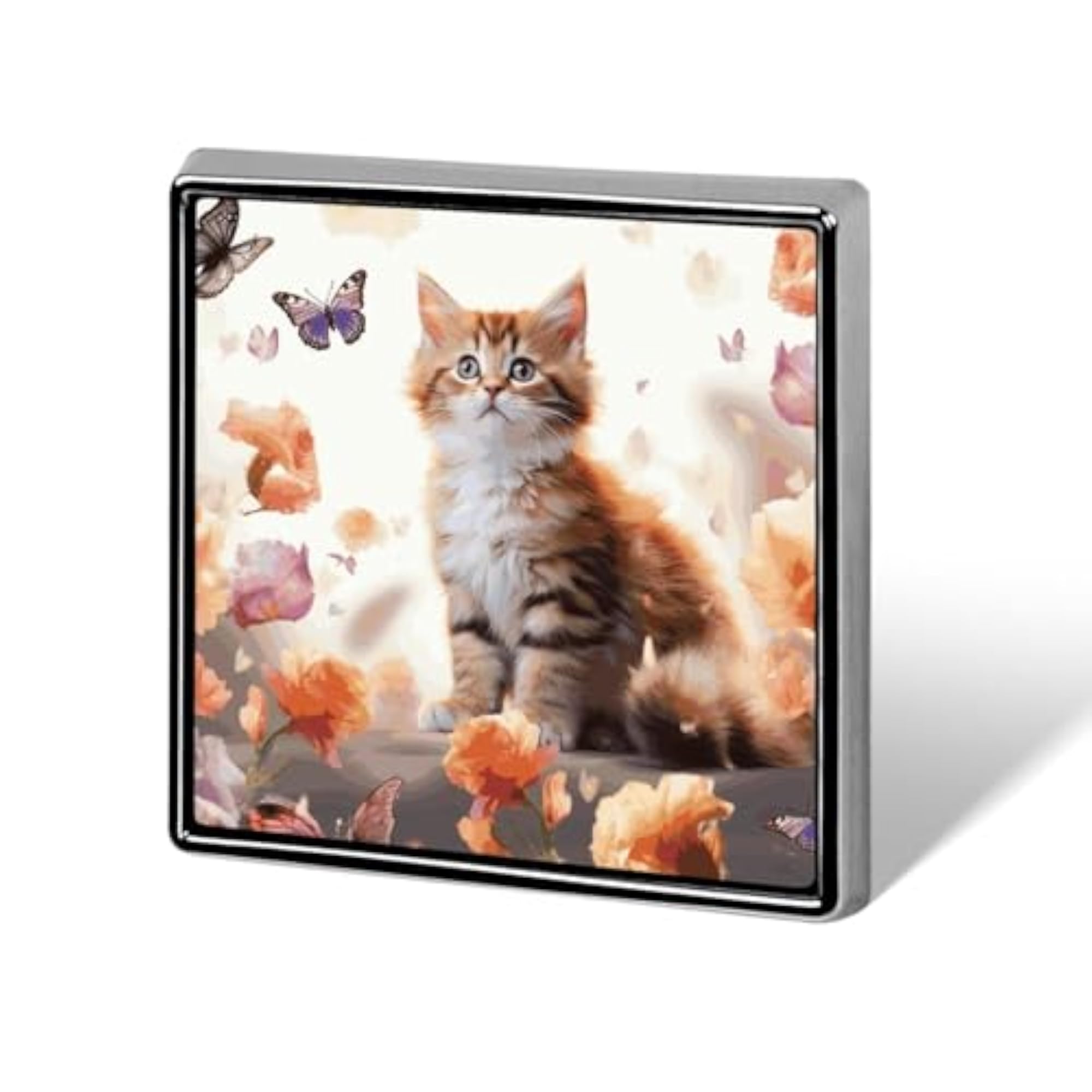 Square Lapel Pins, Cute Kitten Butterfly Design
