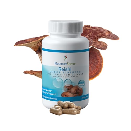 MushroomScience Reishi Mushroom Capsules, Super Strength Full Spectrum Extract, Natural Mushroom Supplement for Adults, Hot Water Extracted Mushrooms, Health Support, Vegetarian, 400MG, 90 CT