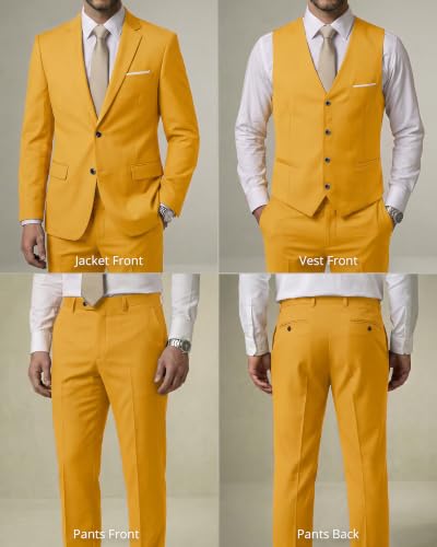Image of YND Men's 3 Piece Suit with Tie, Solid Color Slim Fit Jacket Vest and Pants