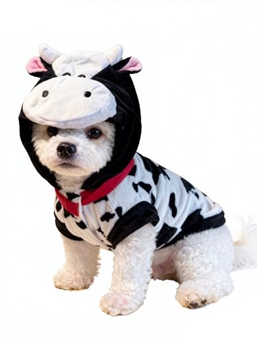 IOICYBF Pet Costume for Small Dogs Cats Halloween Hoodies Winter Puppy Coat Outfits Funny Pajamas Clothes for Christmas Party Cow XS