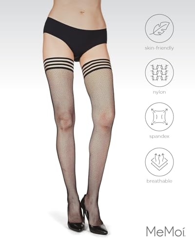 MeMoi Backseam Fishnet Thigh High Stockings, Nylon Fishnet Stockings for Women - Sizes Small - Q2 5