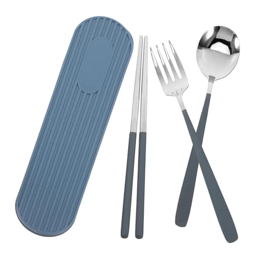 INOOMP Cubiertos Portátiles Inoxidable con Estuche Reutilizables para Camping y Picnic Juego Ligero y Compacto con Tenedor Cuchara y Palillos