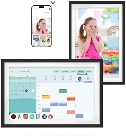 Changing 10.1" Digital Calendar|Picture Frame with Anti-Glare Paper Touchscreen|Google Photos&Voice Assistant&Home Hub|Chore Chart|Music Speaker|Install Google Play Apps|Built-in Li-Battery(F10S)