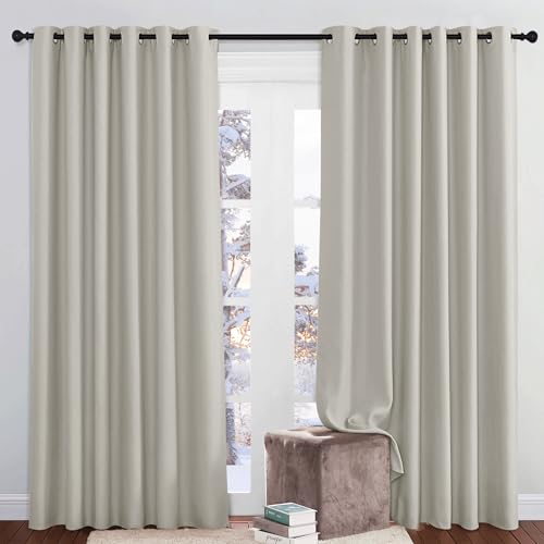 PONY DANCE Thermal Insulated Extra Wide Window Curtains for Living Room Eyelet Extra Long Curtains & Drapes Lounge Panels for Room Darkening, 1 Pair, W80 X L108 Inch, Natural