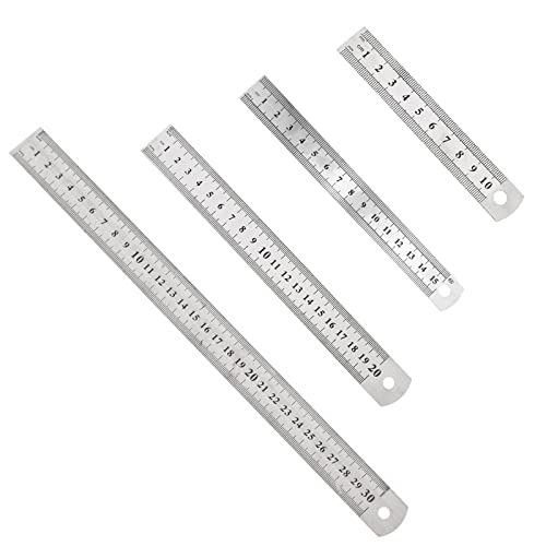 CHENYU Stainless Steel Ruler, 30 cm, 4PC Set with Imperial and Metric Units, School and Office Instruments CHENYU Stainless Steel Ruler, 30 cm, 4PC Set with Imperial and Metric Units, School and Office Instruments