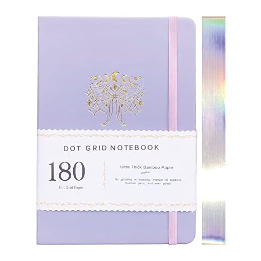 Dotted Notebook Journal 180GSM Bamboo Thick White Paper 160 Pages 5*5MM Dot Grid, Lay Flat Binding,Colored Silver Edges, Bookmarks and Expandable Back Pocket (BKP-5)