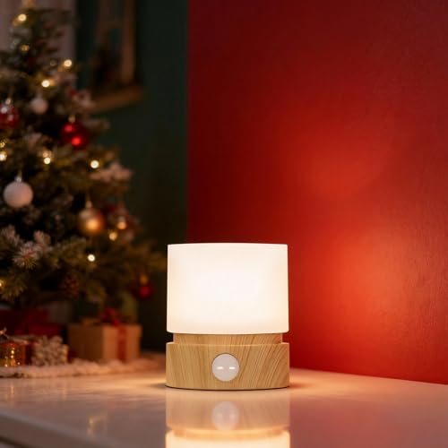 Image of Cylindrical Lamp Cute Night Light USB Charging Nordic Rotating Digital Display, Timer, Rechargeable, Dimmable, Sleep Companion Night Light(Wood)