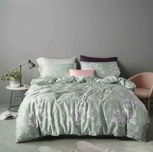 Windflower Bedding Bloomfield - Set copripiumino floreale in cotone, 3 pezzi, motivo botanico, natura, viti, rami, uccelli, farfalle, fiori multicolore (eucalipto menta, doppio) Windflower Bedding Bloomfield - Set copripiumino floreale in cotone, 3 pezzi, motivo botanico, natura, viti, rami, uccelli, farfalle, fiori multicolore (eucalipto menta, doppio)