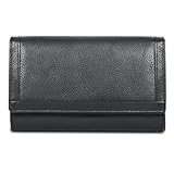 VALENCHI Women's Leather Wallet - RFID Blocking Wallet - Ladies Clutch Hand Purse With Card Holder Slots (Black Nappa LW06)