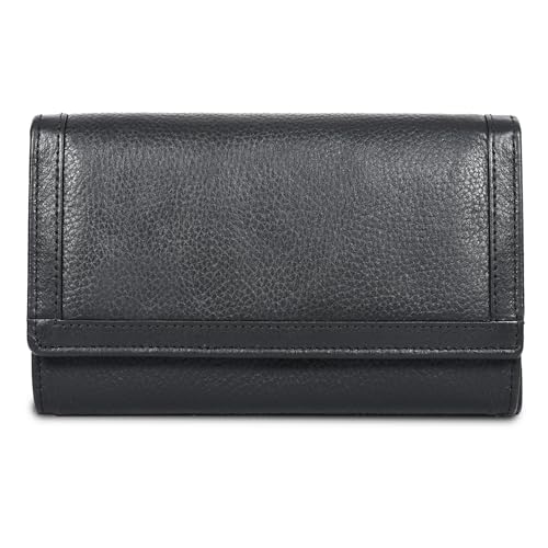 VALENCHI Women's Leather Wallet - RFID Blocking Wallet - Ladies Clutch Hand Purse With Card Holder Slots (Black Nappa LW06)