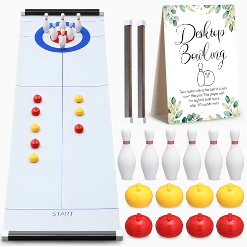 Capoda Tabletop Curling and Bowling Games Baby Shower Game Set Include 8 Curling 6 Bowling 1 Mat 2 Magnetic Strip for Indoor Birthday Bridal Shower Gender Reveal Table Decoration Supplies(Greenery)