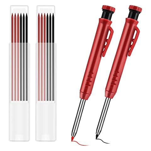 KINBOM 2 Stück Zimmermannsstift Druckbleistifte Carpenter Solid Carpentry Automatic Pencils Set Inklusive 12 Stück Bleistiftminen zum Zeichnen Cover
