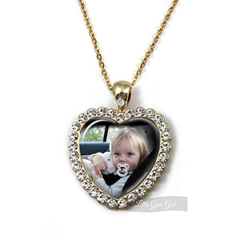 Custom Photo Rhinestone Heart Glass Dome Necklace – Upload your Picture – Customizable Gift, Adult Jewelry2