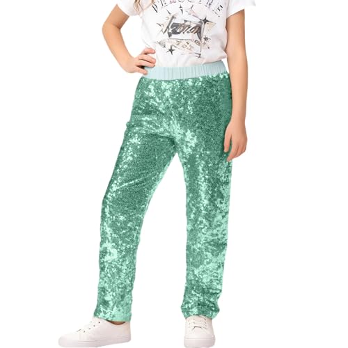 Genérico Disfraces Carnaval - Fatos De Carnaval Disfraz de Cosplay para niños con Pantalones y Top de Lentejuelas Brillantes Ideal para Festivales (Green 8-9 Years)