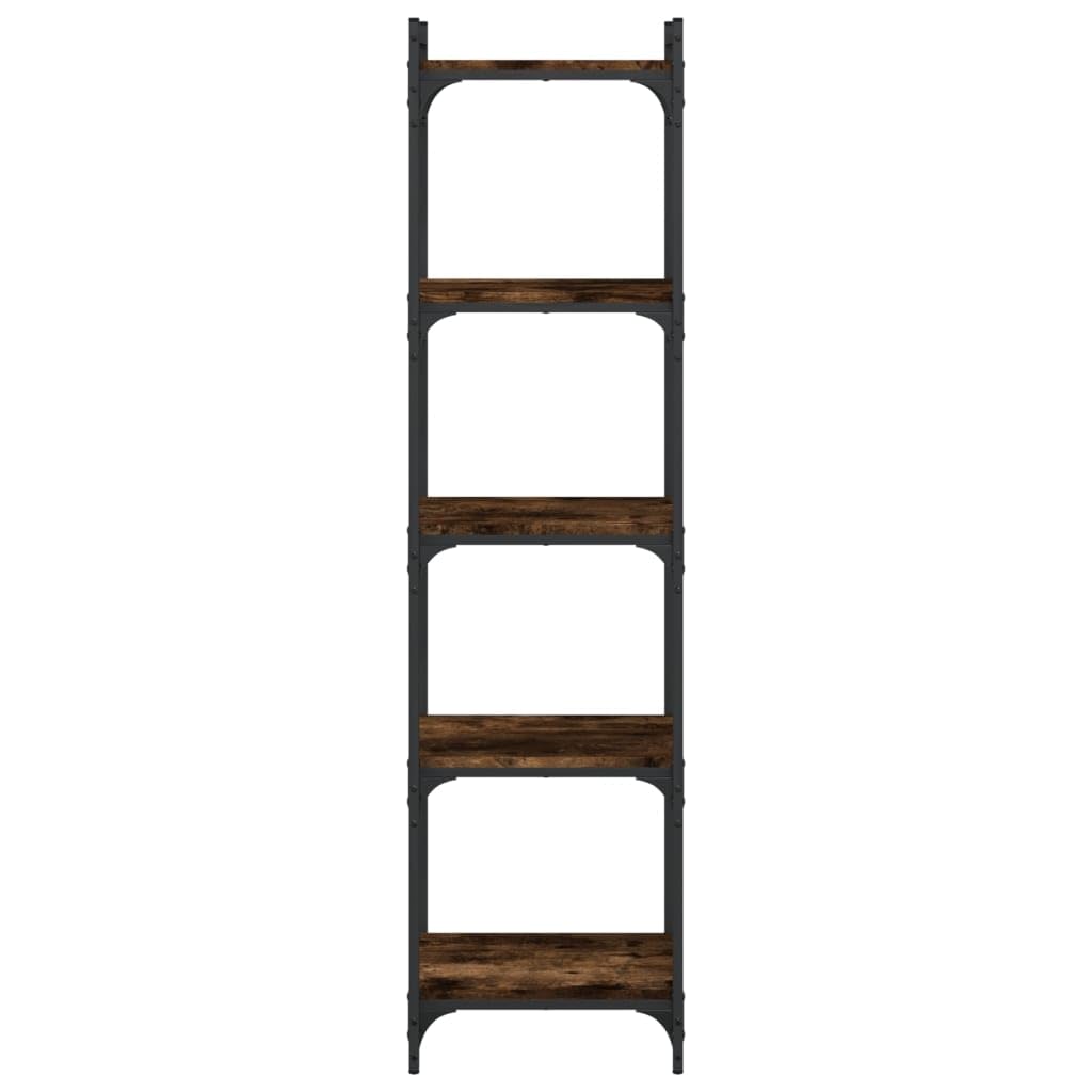Librería de 5 baldas de roble ahumado, 40 x 30 x 154 cm, material de madera, estructura de metal, estantería estrecha con patas ajustables para salón, cocina, balcón