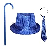 Photo Gallery litaijingnice cappello a cilindro fedora con paillettes, berretto jazz brillante con cravatta e bastone da passeggio per spettacoli teatrali feste in maschera, blu, taglia unica Photo Gallery litaijingnice cappello a cilindro fedora con paillettes, berretto jazz brillante con cravatta e bastone da passeggio per spettacoli teatrali feste in maschera, blu, taglia unica