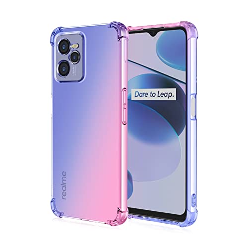 WILLIS Funda para Realme C35 / Realme Narzo 50A Prime, Carcasa Protectora de Color Degradado Transparente, 6.6' Case para Teléfono Anticaída y Antiarañazos Azul Rosado