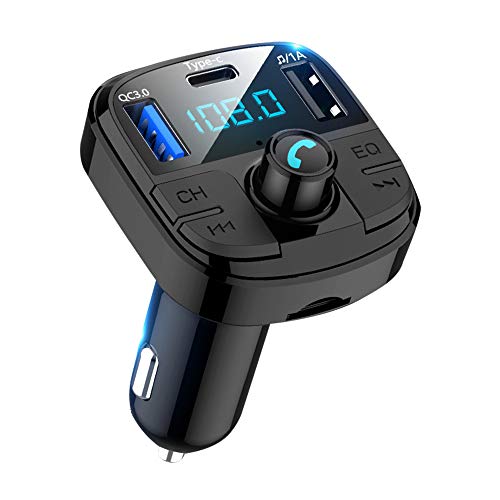 Transmisor FM Bluetooth 5.0 Manos Libres Coche Carga Rápida QC3.0 + 5V / 2.4A USB Inalámbrico Reproductor MP3 Mechero Adaptador Receptor con Dual USB Soporte Tarjetas SD U Disk
