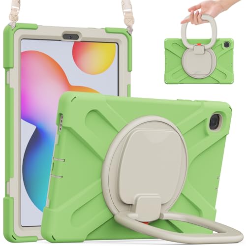 Coque Samsung Galaxy Tab S6 Lite antichoc JZ avec support rotatif et bandoulière vert matcha