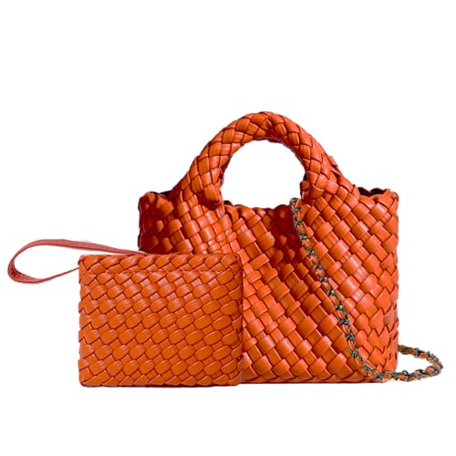 Image of Woven Tote Bag for Women with Coin Purse, Foldable Chain Small Crossbody Handbags, Fashion Shoulder Bag, Hobo Satchel
