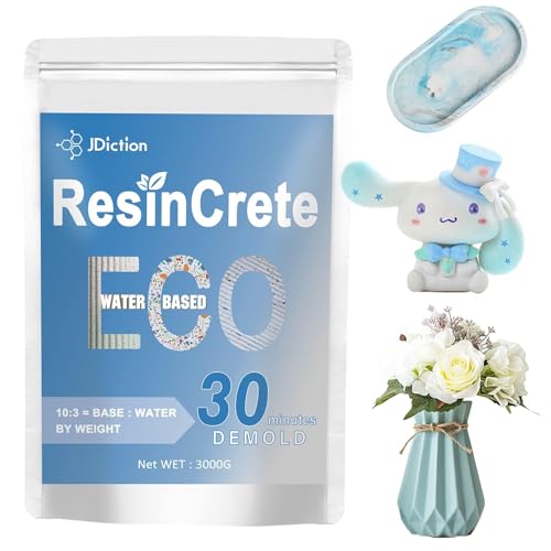 JDiction ResinCrete, 3000G Water-Based Eco-Friendly Formula, 20-30 Minutes Demold Fast Curing Eco Casting for Beginners,Mineral Casting Powder, Easy Mix for DIY Home Art