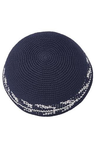 KippaCo Hand Knitted Yarmulke – 100% Cotton Kippah Hat 15.2 cm / 6' | Style 106 – Navy Blue...