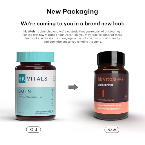 hk vitals Biotin (180 Tablets) | Supplement for Hair Growth, Strong Hair and Glowing Skin, Fights Nail Brittleness