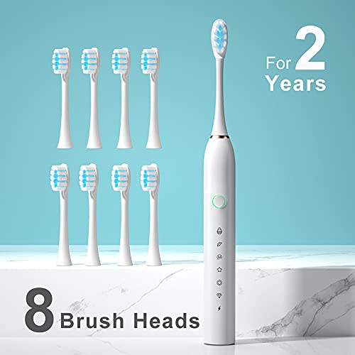 SUNPRO 2 Pack Adults Sonic Electric Toothbrush, 6 Modes 42000vpm Deep Cleaning Include 8 Heads (Black+White) by SUNPRO - Image 6
