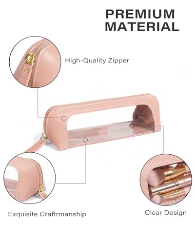 Image of Clear Pencil Case for Girls,Leather Travel Makeup Bag for Purse Portable Transparent Waterproof Cosmetic Organizer Pouch with Zipper