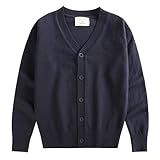 [Rolanko] キッズ カーディガン 男の子 女の子 スクールカーディガン キッズ 子供服 ニット セーター 無地 羽織 防寒 普段着 制服 ネイビー 150