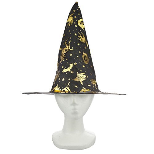 LUX ACCESSORIES Halloween Black and Gold Tone Pumpkin Printed Mesh Witch Hat4