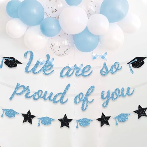 Image of We Are So Proud Of You Banner Graduation Party Decorations Glitter Congratulations Class Grad Ideas Light Blue