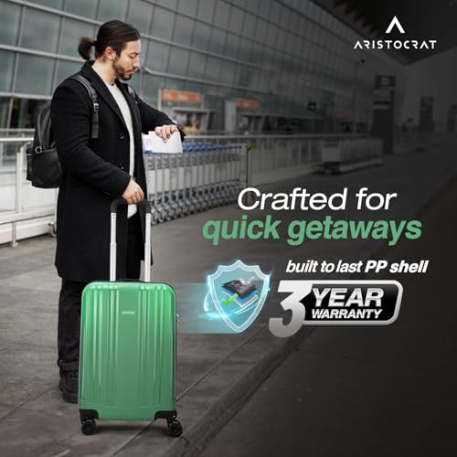 Image of Aristocrat Polypropylene Spinner Fronx Cabin Trolley Bag 55cm Small Hard Sided Luggage|Smooth 8 Wheels Suitcase for Travel|Combination Lock with Sturdy Zipper|3 Years Domestic Warranty (Pista Green)