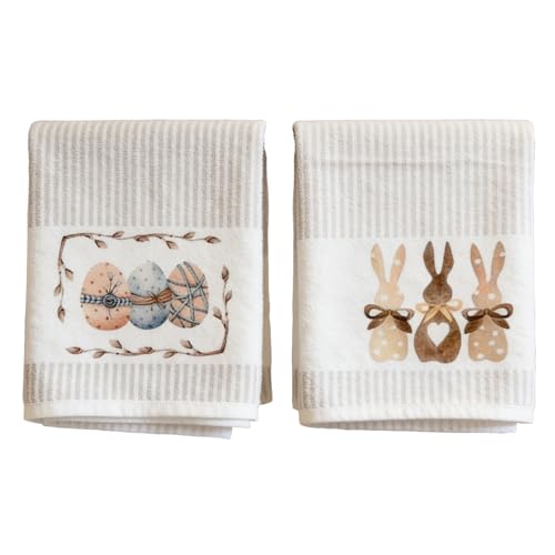ZUDKSUY 2Pcs Striped Bunny Kitchen Towels 18x26 Inch Ultra Absorbent Dish Towels for Spring Celebrations Ideal for Kitchen Bathroom and Holiday Decor
