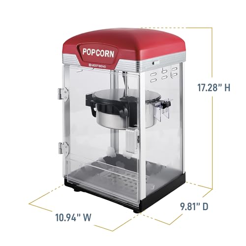 West Bend Stir Crazy Movie Theater Popcorn Popper, Popcorn Maker Machine with Nonstick Popcorn Kettle, Measuring Tool and Popcorn Scoop for Popcorn Machine, 4 Qt., Red by West Bend - Used condition - Image 6