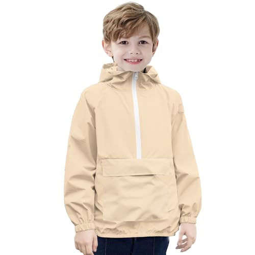 Image of MODAFANS Girls Boys Rain Jacket Lightweight Waterproof Packable Hooded Half zip RainCoats Windbreaker for Outdoor 4-13Year