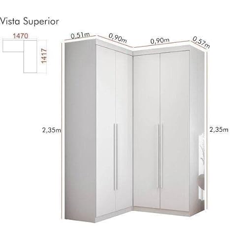 Guarda Roupa de Canto 4 Portas 4 Gavetas Tuim Yescasa Branco Fosco Liso