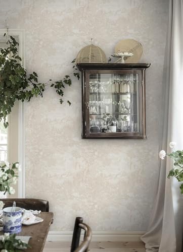Image of Toile Wallpaper, Beige, Pastoral Scene Pattern, Vintage French Country Style, Peel and Stick