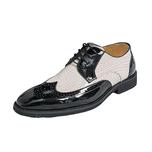 Men's Leather Two Tone Carved Brogue Low Heel Oxfords Fashion Breathable Pointed Toe Lace-Up Low Top Non-Slip Block Heel Business Dress Shoes for Wedding Office Party - Main Image