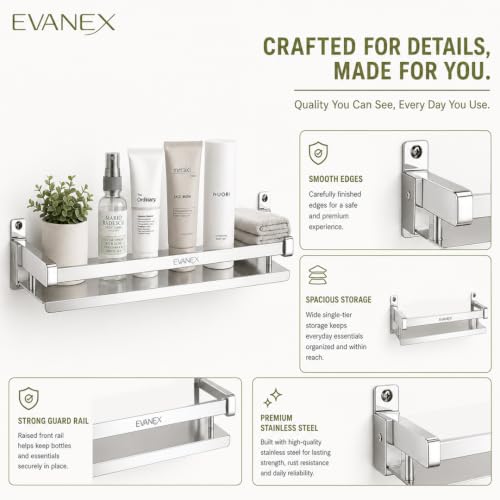 Image of EVANEX Folding Shelf for Bathroom 304 Grade Stainless Steel Bathroom Racks and Shelves Wall Mounted Single Layer Multipurpose Shelf Bathroom Accessories Set